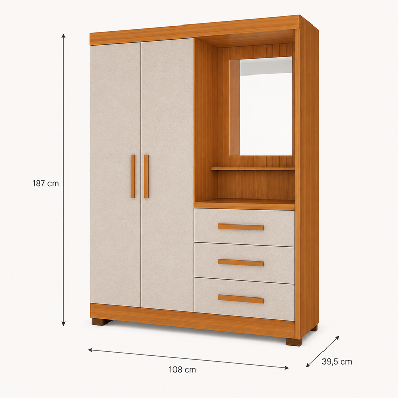 Guarda Roupa Solteiro 2 Portas 3 Gavetas Flex NT6020 Nótável Móveis