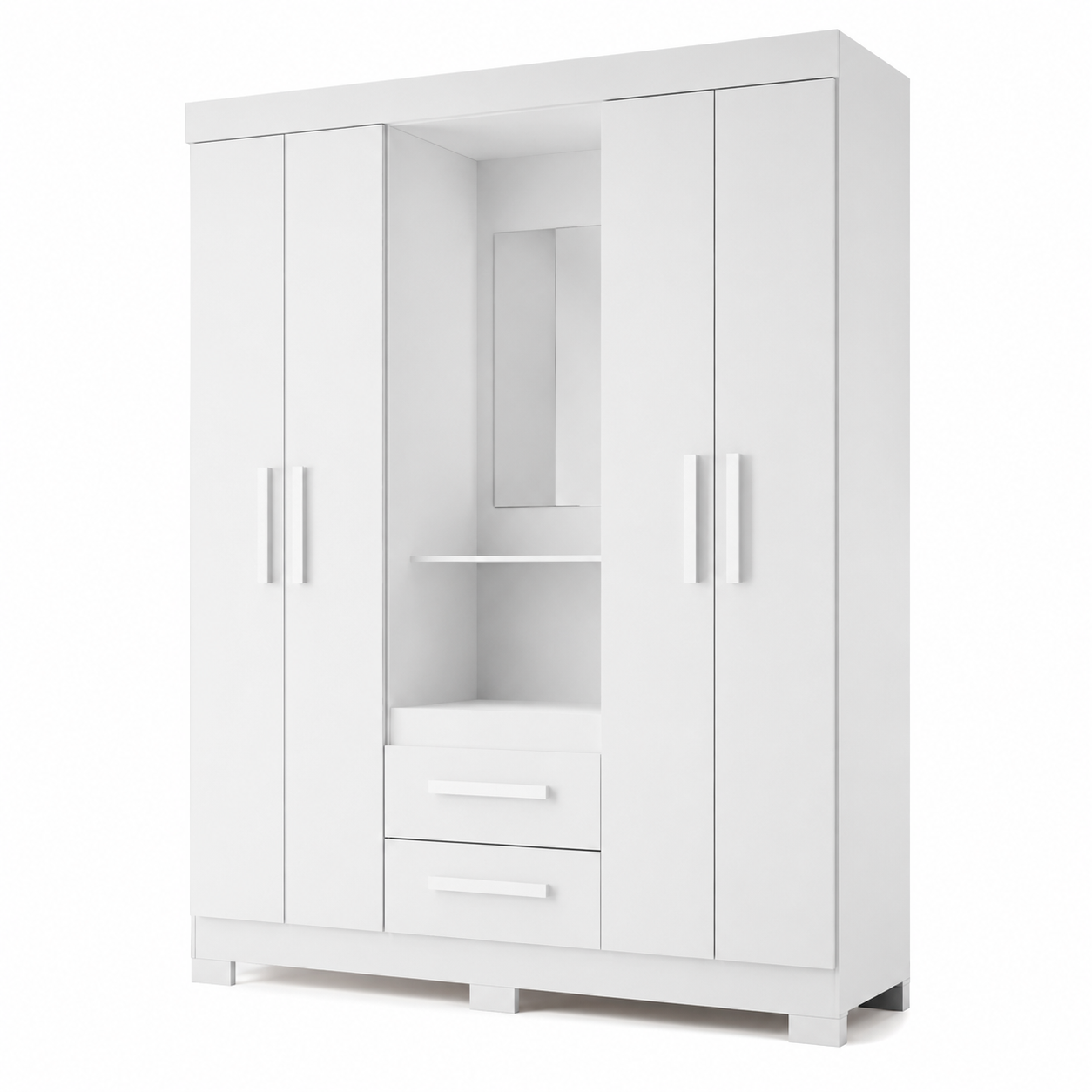 Guarda-Roupa Solteiro Com Espelho 4 Portas 2 Gavetas NT 6055 Notável - BRANCO/ROSA