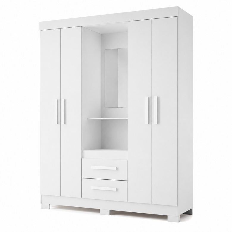 Guarda-Roupa Solteiro Com Espelho 4 Portas 2 Gavetas NT 6055 Notável