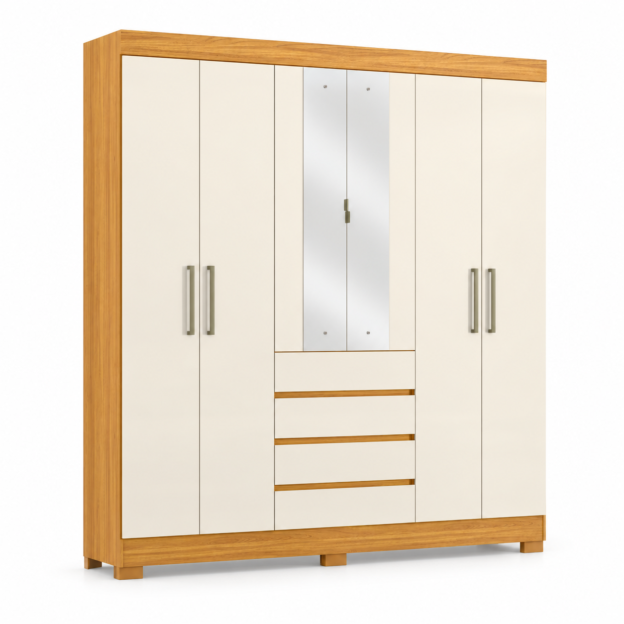 Guarda-roupa Casal 100% MDF 6 Portas 4 Gavetas Com Espelho Ópera Demóbile - CINAMOMO / OFF WHITE