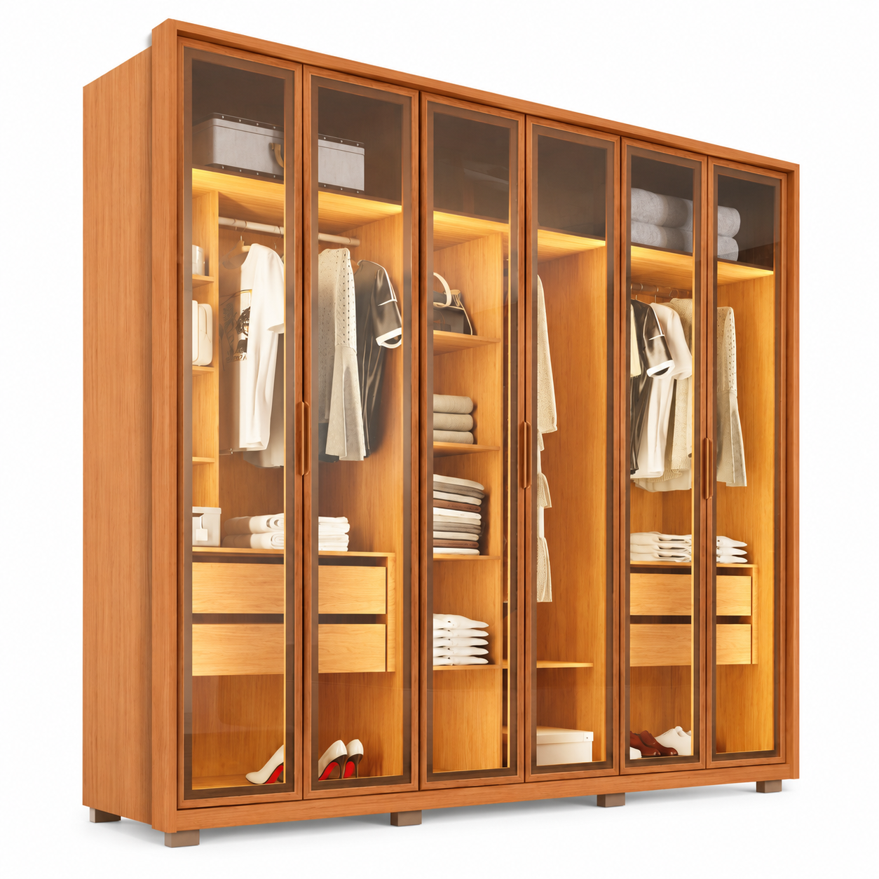 Guarda-Roupa Casal 100% MDF Com LED Reflex Inside Caemmun - FREIJO