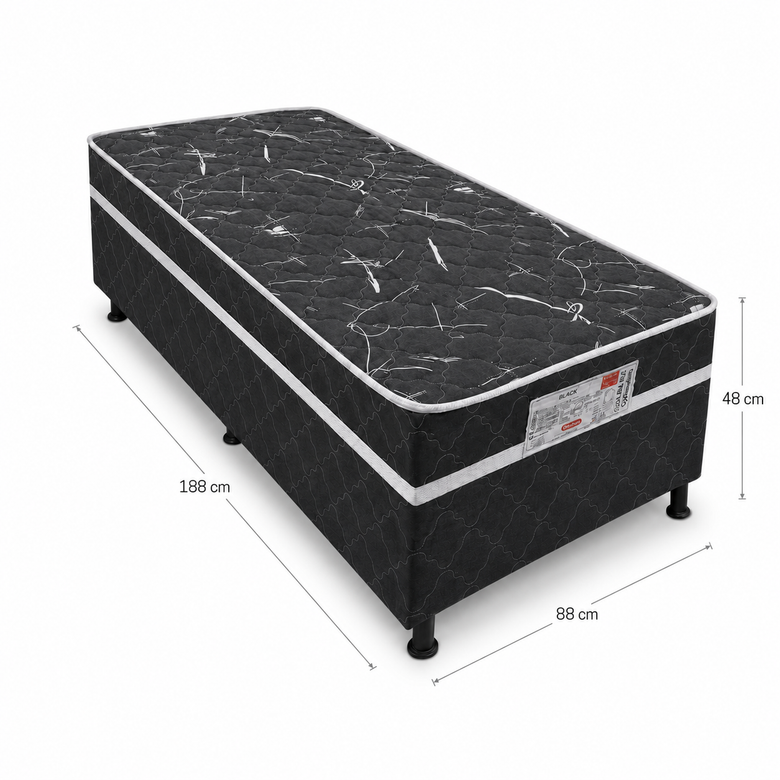 Cama Box Solteiro Conjugada Bordado D28 88x188 Black Bacetto
