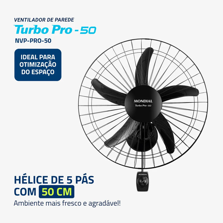 Ventilador De Parede Turbo 50cm Pro 5 Pás Mondial 150W NVP-PRO-50