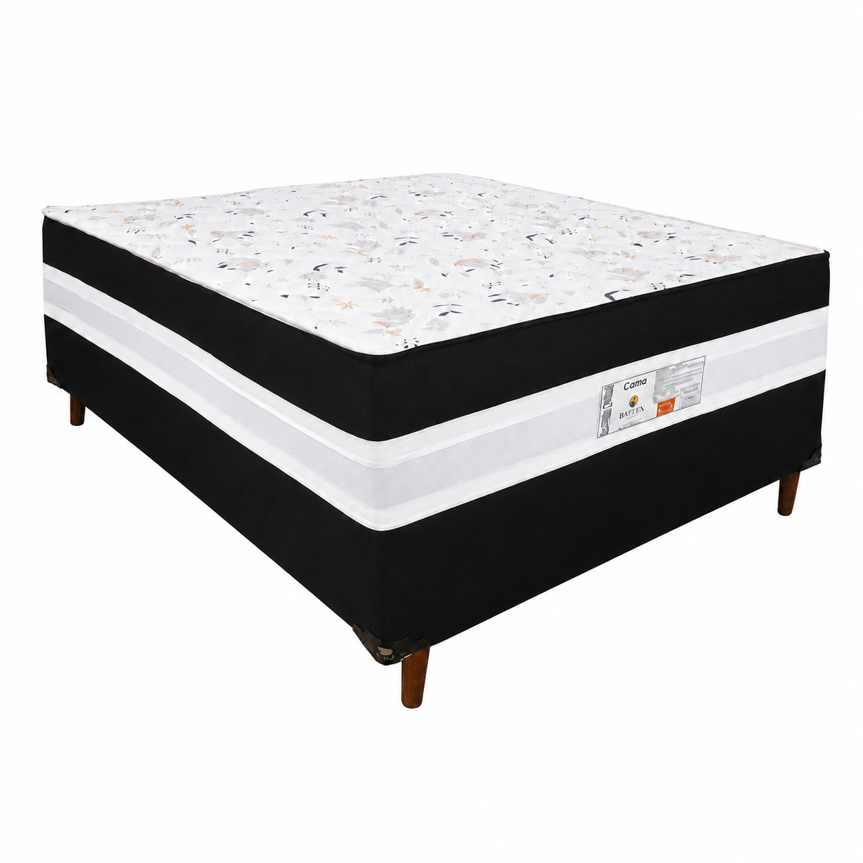 Cama Box Casal Conjugada D28  Ortomedic 138x188x53cm Bacetto - PRETO