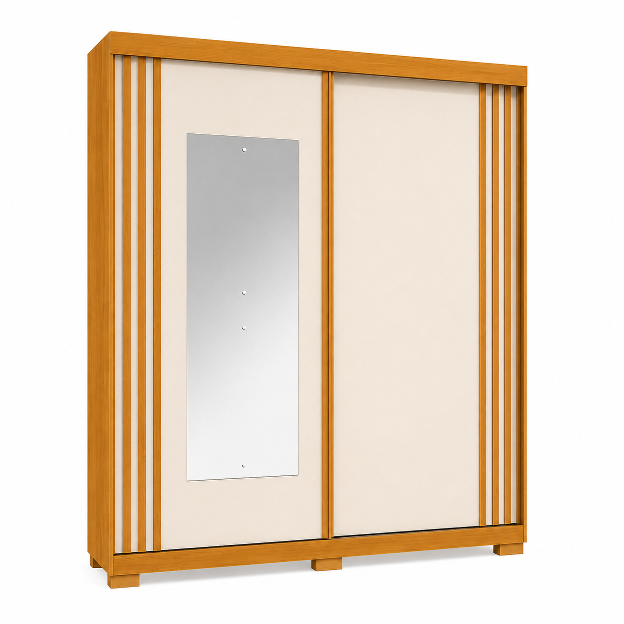 Guarda-Roupa Solteiro 100% MDF Com Espelho 2 Portas 3 Gavetas Athena ACP Móveis - CINAMOMO/OFF WHITE
