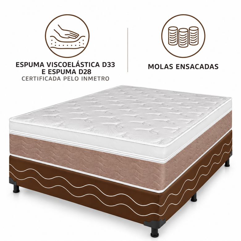 Cama Box Casal (Colchão + Base) Molas Ensacadas Majestic Visco Design