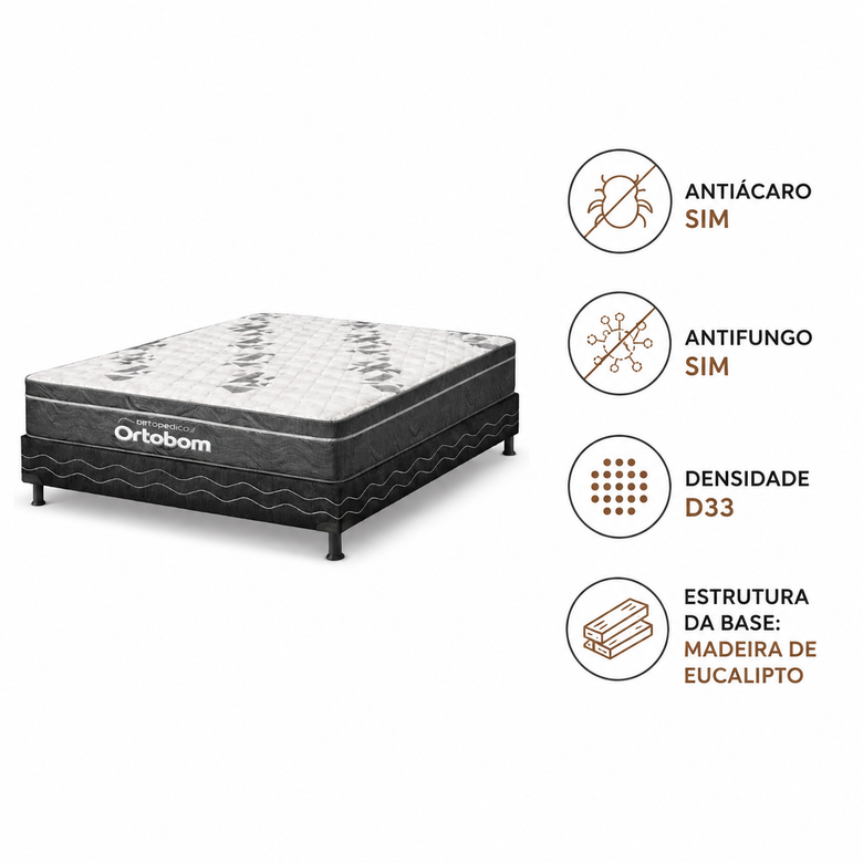 Cama Box Casal Airtech D33 (Colchão + Base) 138x188 Ortobom