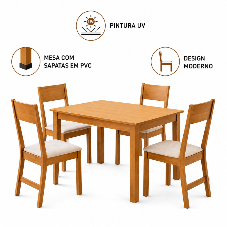 Conjunto de Mesa Bellagio 1,50m com 4 Cadeiras Karla