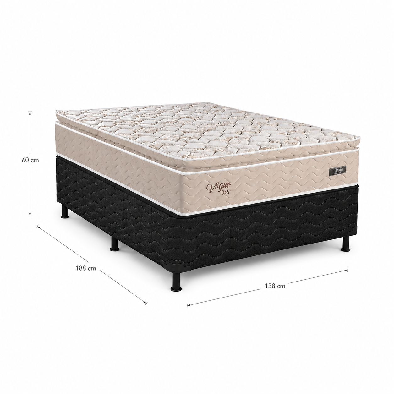 Cama Box Casal (Base + Colchão) Vogue Ouro Design