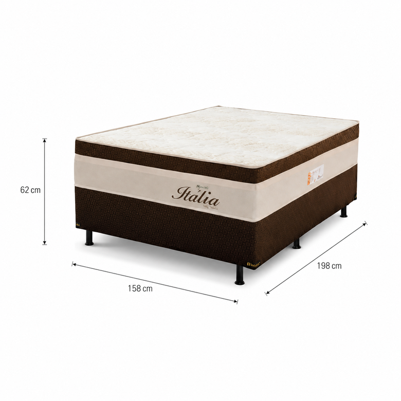 Cama Box Queen (Colchão + Base) 158x198 Molas Ensacadas Itália Topázio