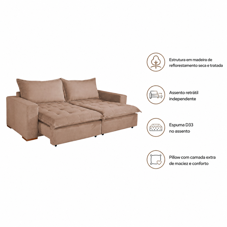 Conjunto de Sofá 3x2 Lugares Milano Design