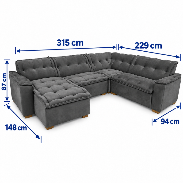 Sofá De Canto Premium 5 Lugares Chaise Inovaflex