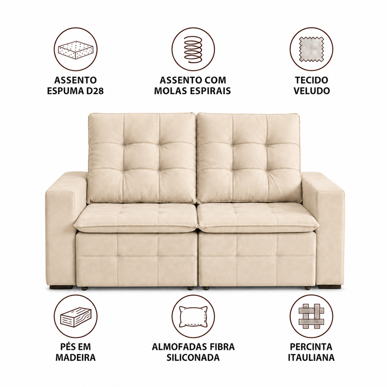 Sofá Retrátil e Reclinável 3 Lugares Soberano Inovaflex