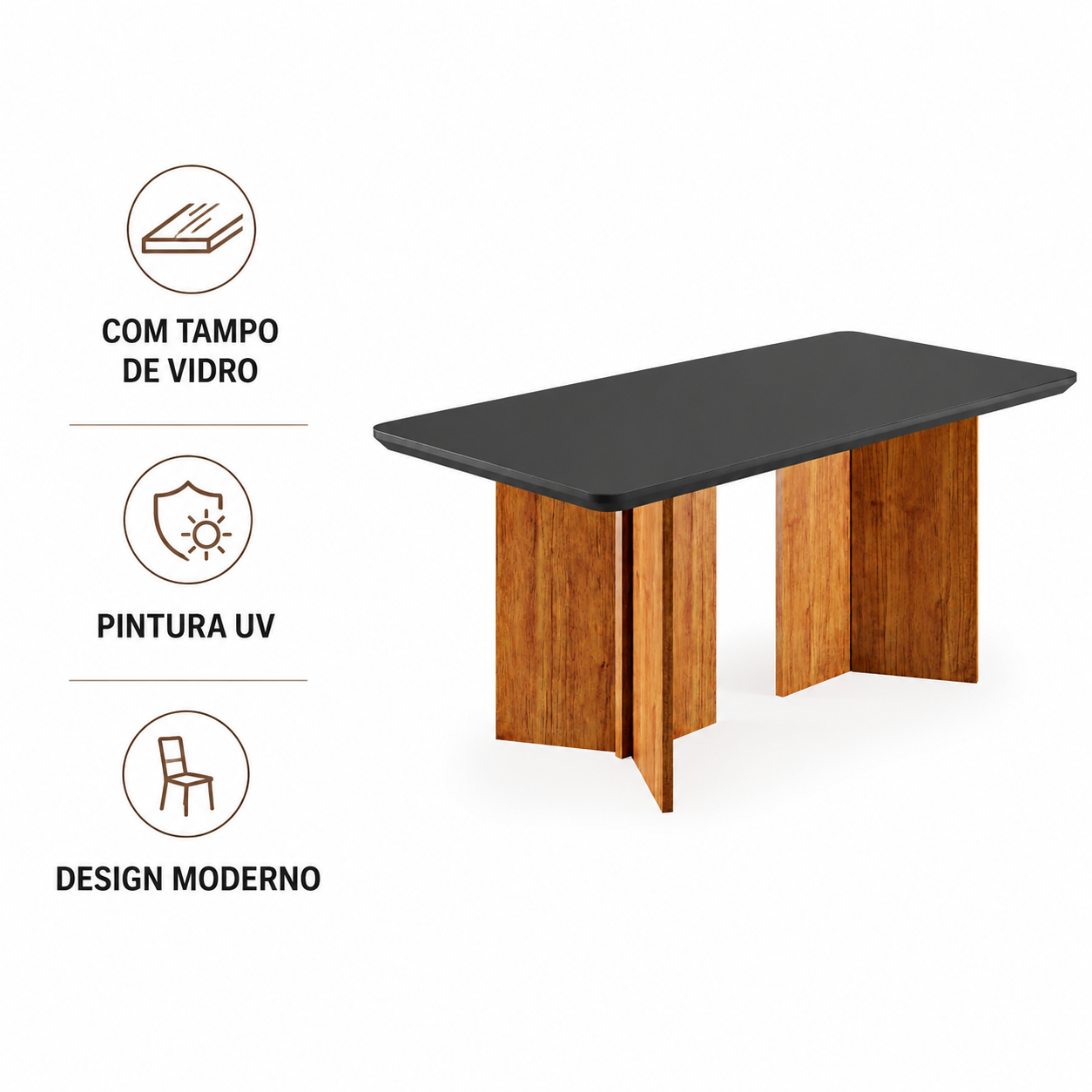 Mesa De Jantar Com Vidro 6 Lugares 160X90cm Monaco Viero Móveis - MEL/GRAFITE