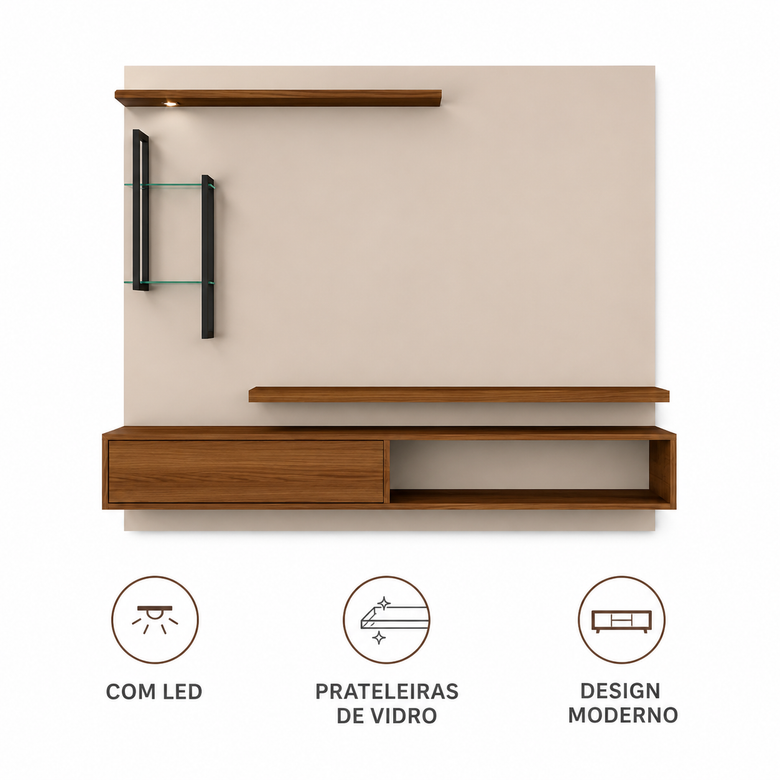 Painel Para TV Até 55" Com LED Mila DJ Móveis