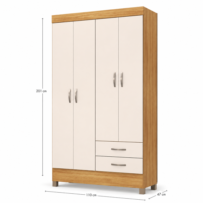 Guarda-Roupa Solteiro 4 Portas 2 Gavetas Astro Demóbile