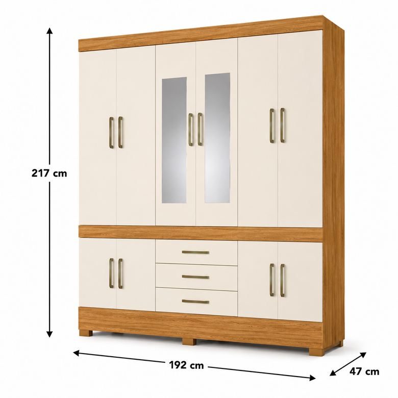 Guarda-Roupa Casal 10 Portas 3 Gavetas com Espelho Murano Demóbile