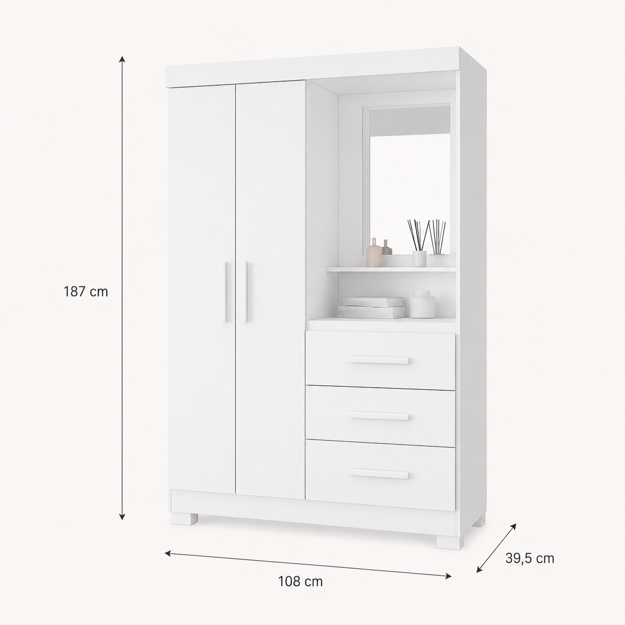 Guarda Roupa Solteiro 2 Portas 3 Gavetas Flex NT6020 Nótável Móveis