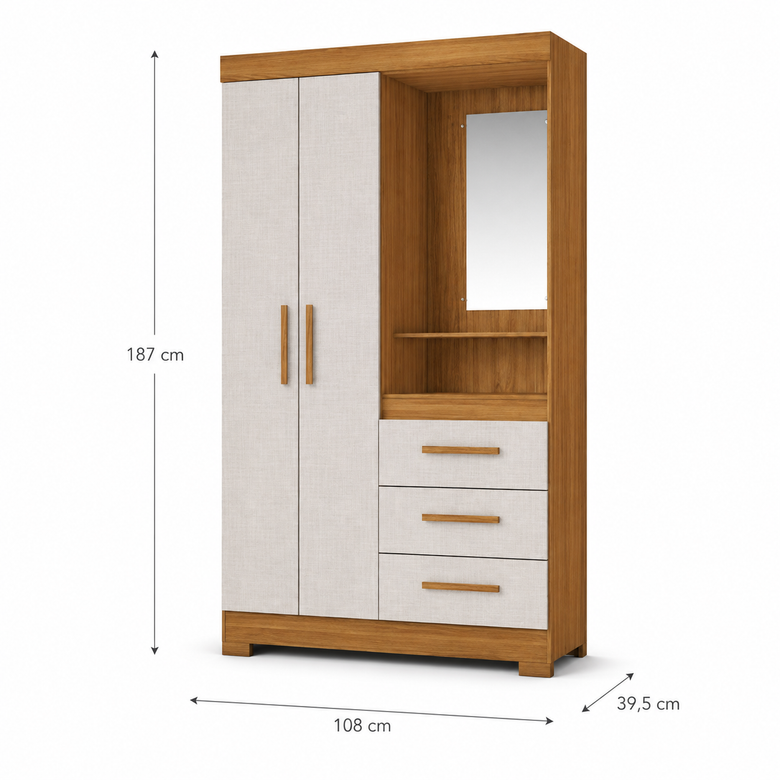 Guarda Roupa Solteiro 2 Portas 3 Gavetas Flex NT6020 Nótável Móveis