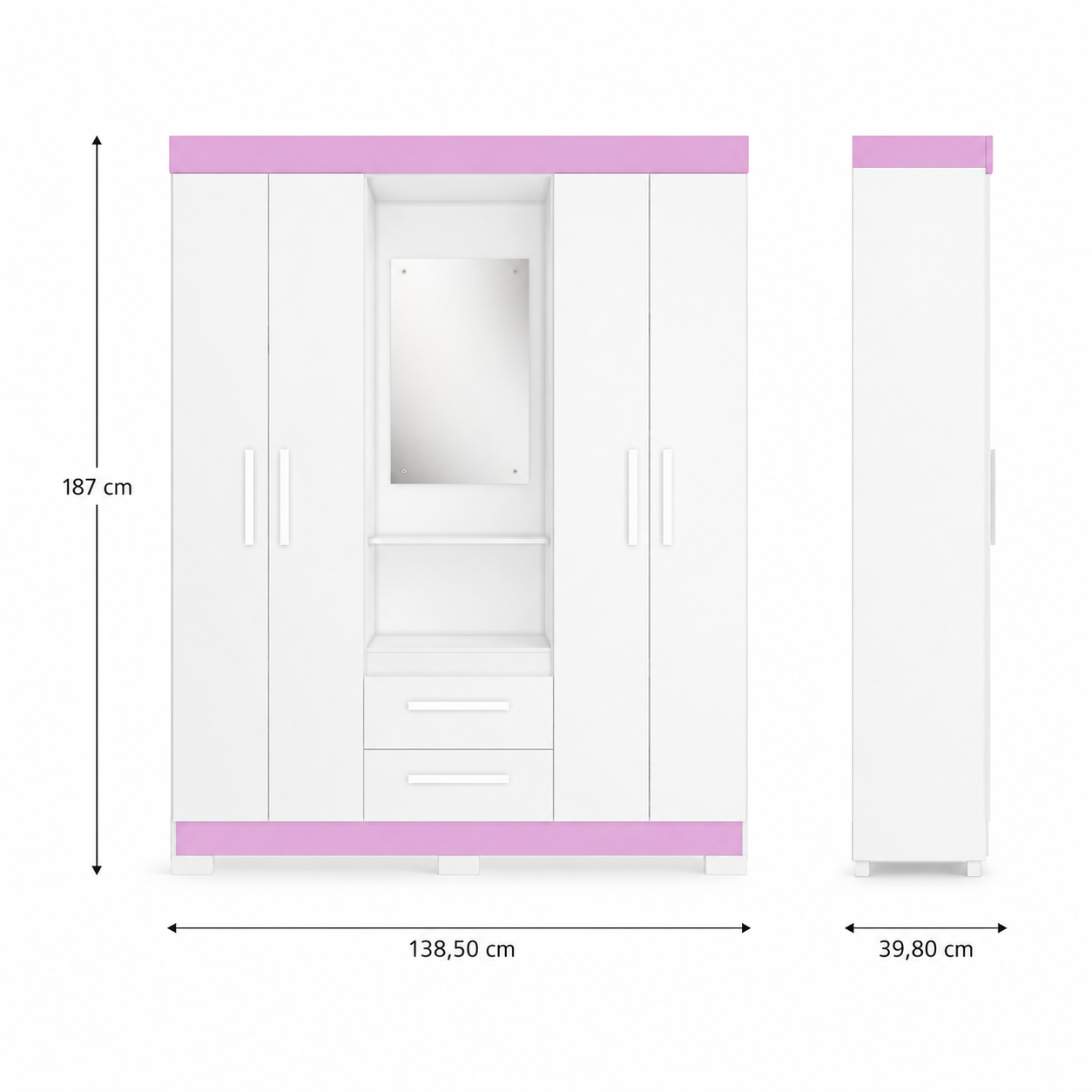 Guarda-Roupa Solteiro 4 Portas Com Espelho 2 Gavetas NT 6055 Notável