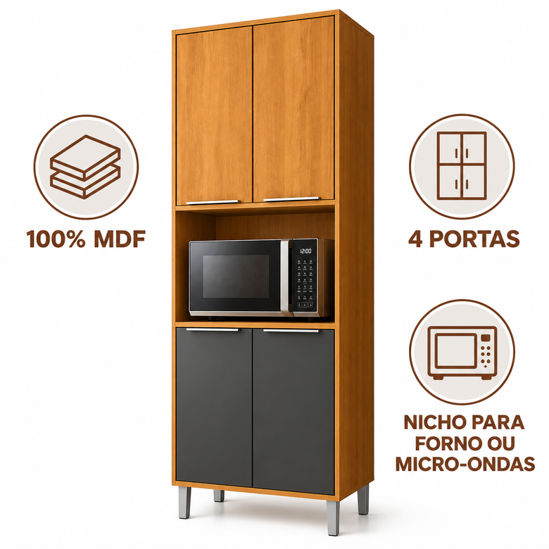 Paneleiro Torre Quente 100% MDF 70cm 4 Portas Divina MGM