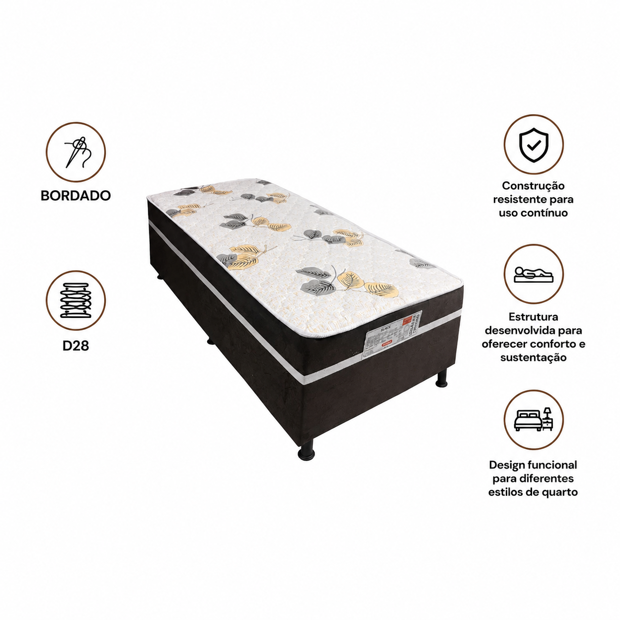 Cama Box Solteiro Conjugada D28 88x188 Black Bacetto