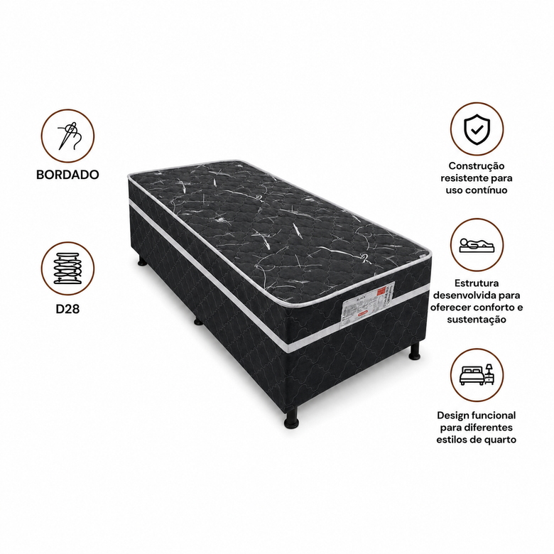 Kit 2 Camas Box Solteiro Conjugada D28 88x188 Black Bacetto