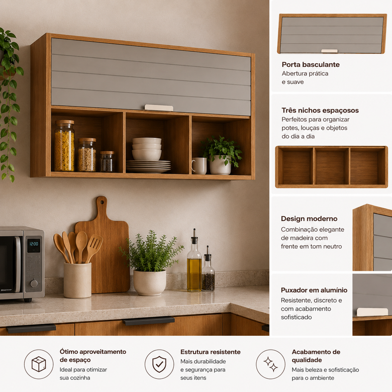 Armário Aéreo 120Cm 1 Portas Basculhante Eloise MGM