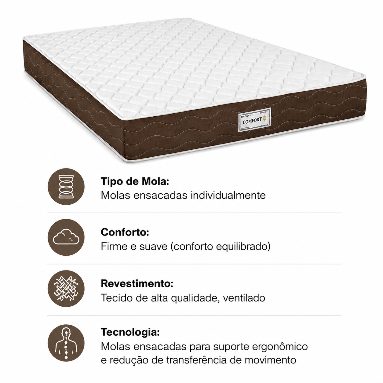 Colchão Casal Molas Ensacadas Confort LN Reconflex - MARROM