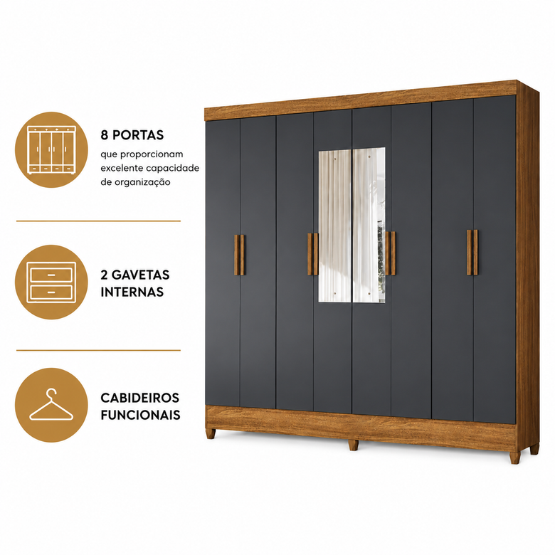 Guarda-Roupa Casal Marajó 8 Portas e 2 gavetas Moval