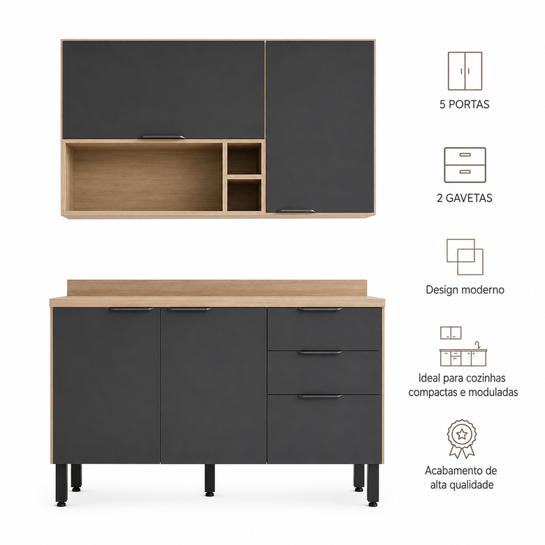 Cozinha Compacta 5 Portas 2 Gavetas Firenze Demóbile