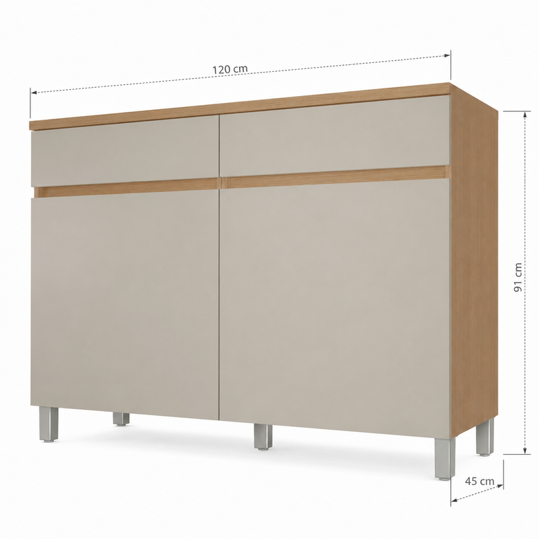 Balcão de Cozinha 100% MDF Com Tampo 120cm 2 Portas 2 Gavetas Realeza Nesher