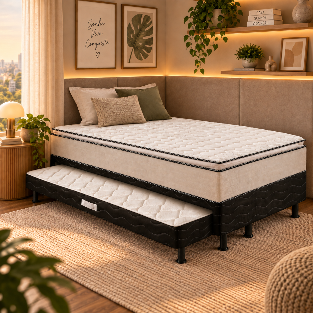Cama Box Com Auxiliar Solteiro 88x188cm Double Reconflex - CINZA