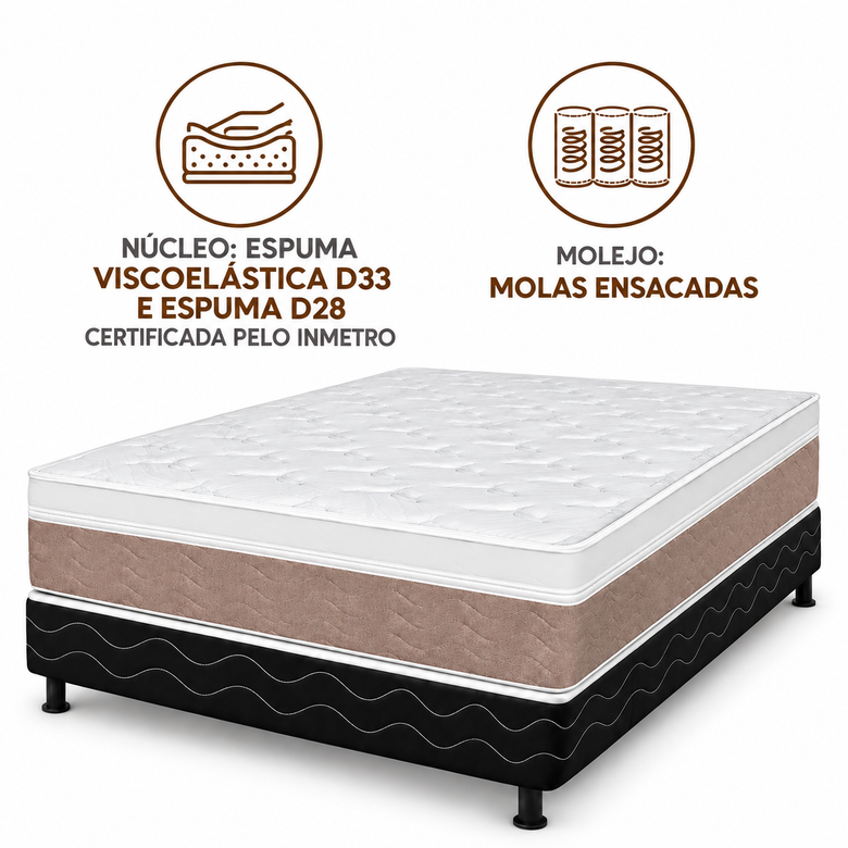 Cama Box Casal (Colchão + Base) Molas Ensacadas Majestic Visco Design
