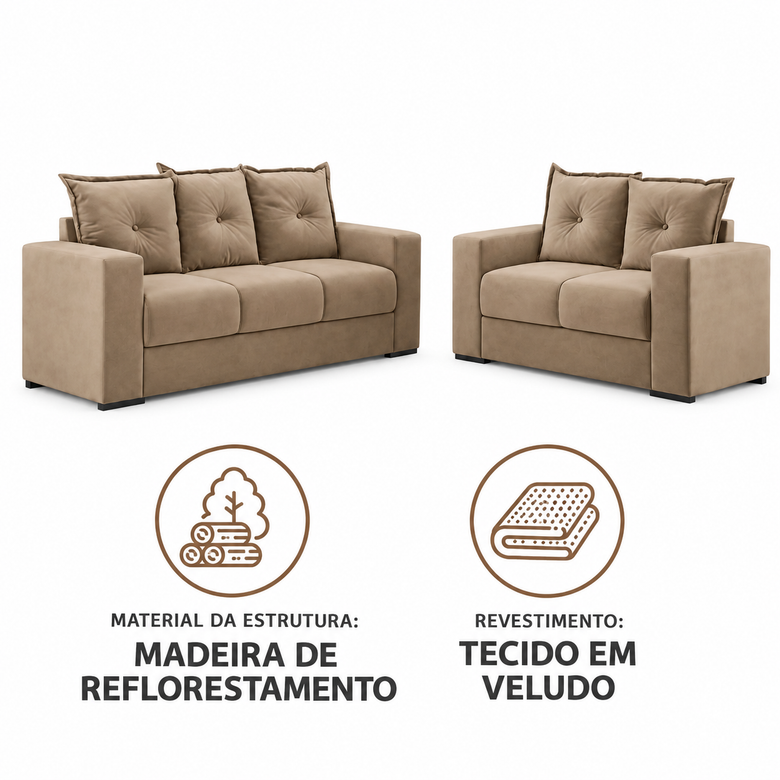 Conjunto De Sofá 3 e 2 Lugares Santa Catarina Bacetto