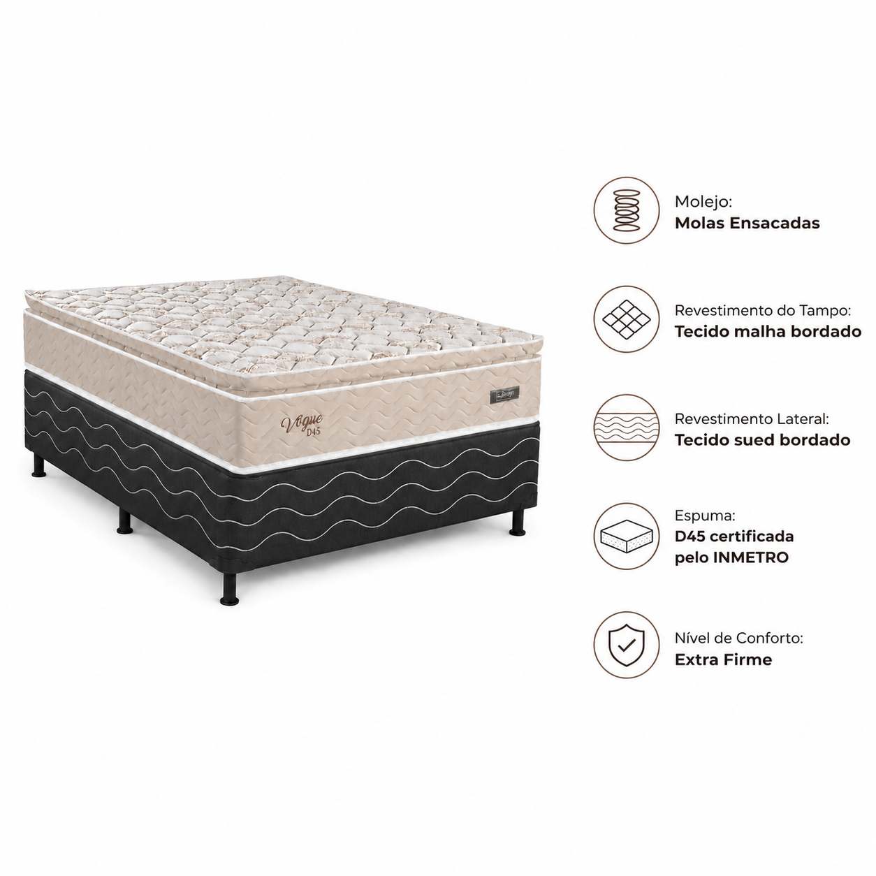 Cama Box Casal (Base + Colchão) Vogue Ouro Design
