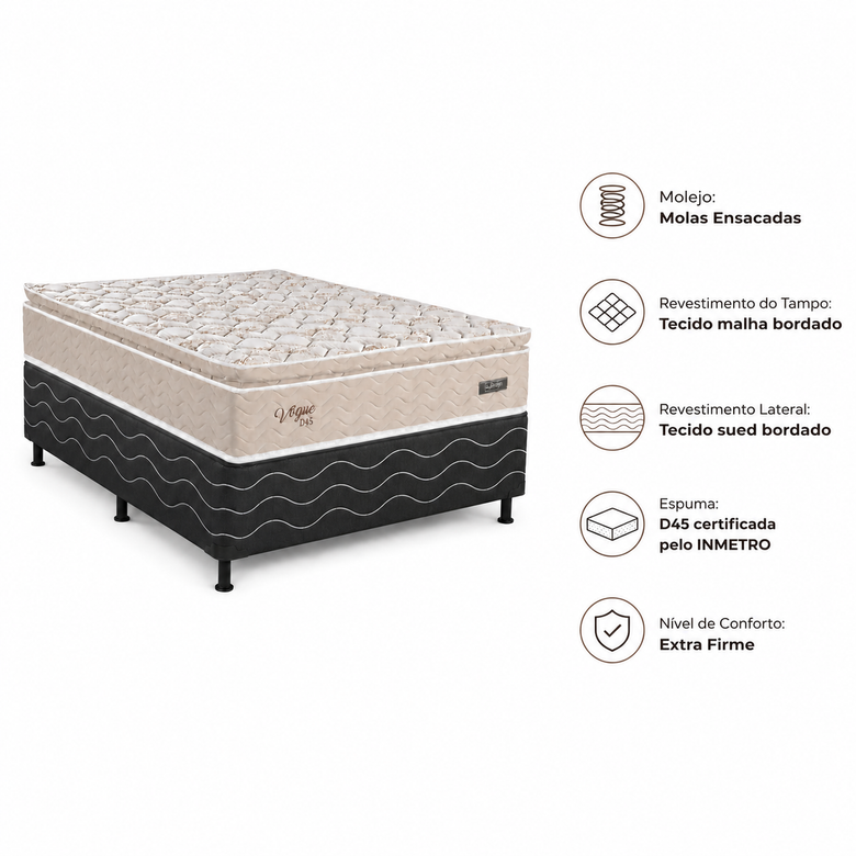 Cama Box Casal (Base + Colchão) Vogue Ouro Design