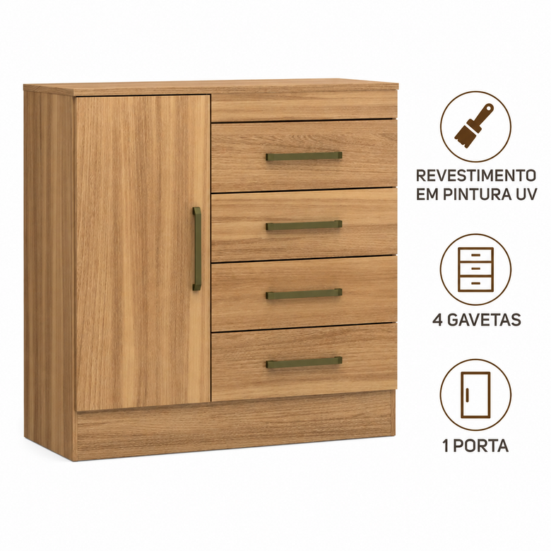 Cômoda Com 4 Gavetas 1 Porta Montevideu Demóbile