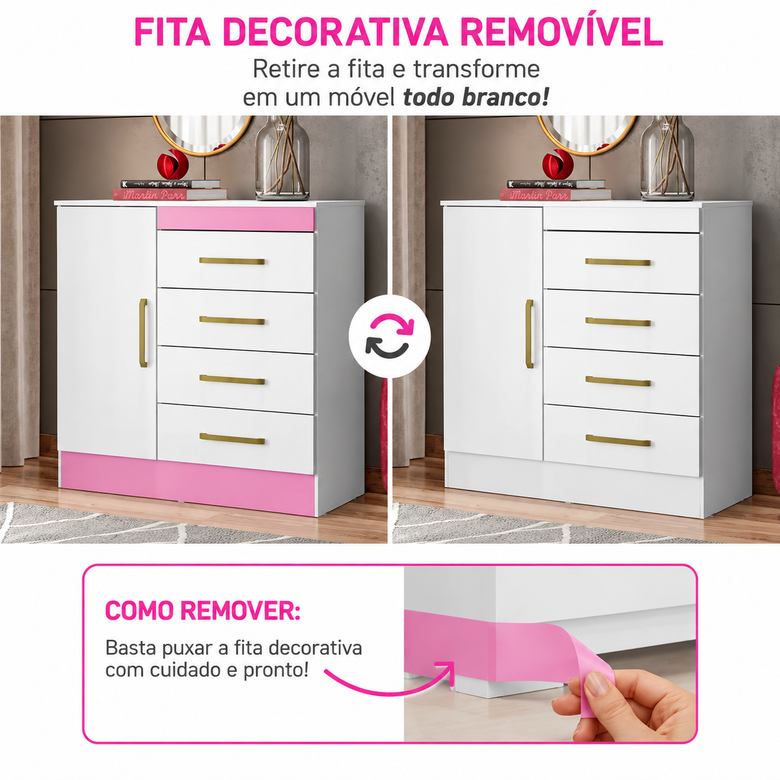 Cômoda Com 4 Gavetas 1 Porta Montevideu Demóbile