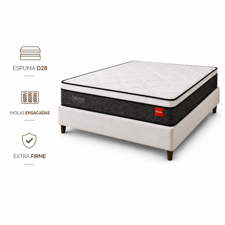 Cama Box Casal (Colchão + Base) 138x188 Molas Ensacadas Bless Reconflex