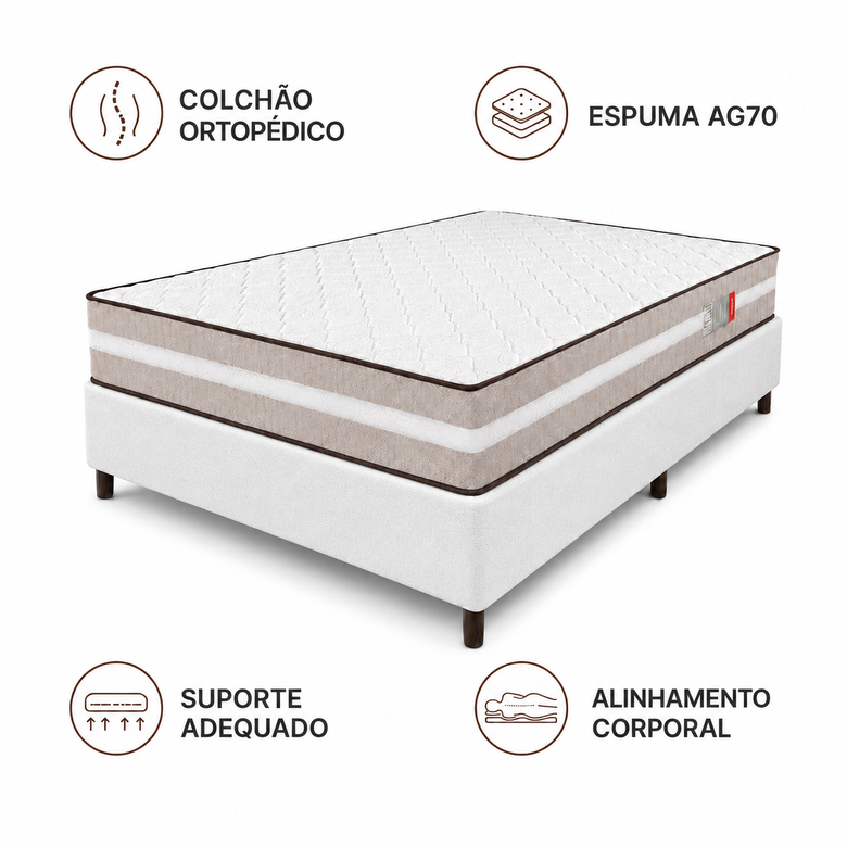 Cama Box Casal (Colchão + Base) 138x188 Ortopédico Gold Premium Reconflex
