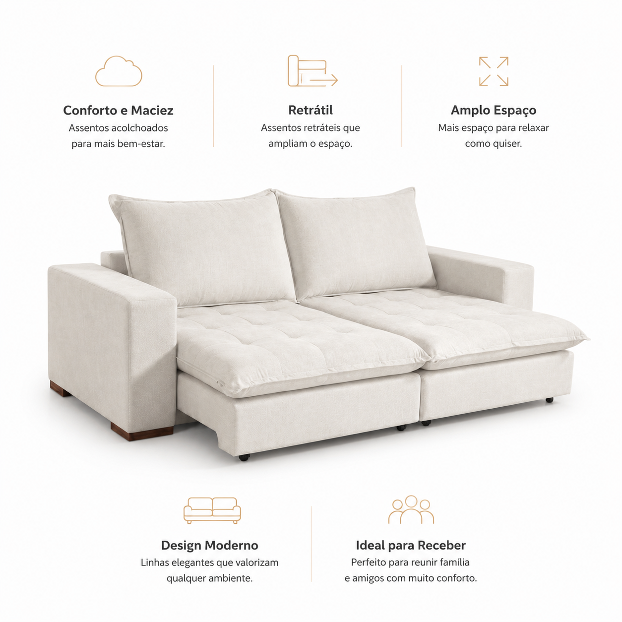 Sofá Cama Retrátil 3 Lugares Milano Design