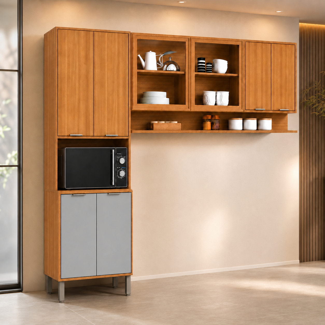 Cozinha Compacta 8 Portas Colors Kits Paraná - FREIJO/CINZA