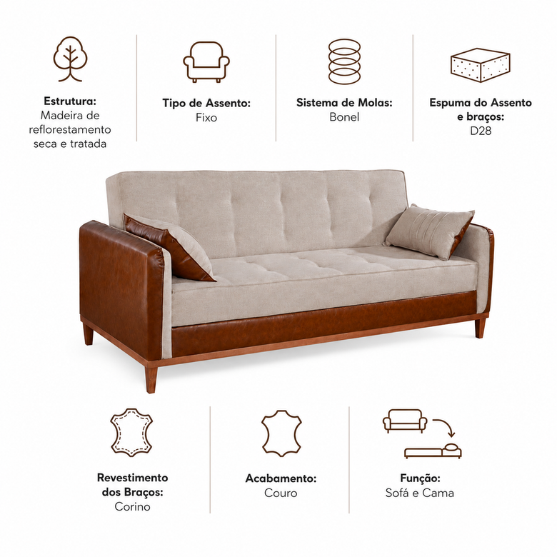 Sofá Cama D28 3 Lugares Unique Design