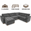 Sofá De Canto Premium 5 Lugares Chaise Inovaflex