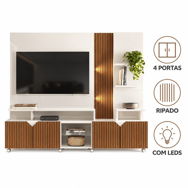 Home Para Tv Até 55" Ripada 3D Cross Lukaliam