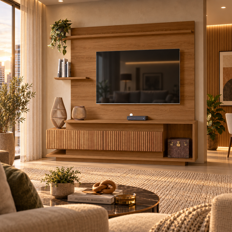 Home Para TV 65" Ripado 3D 2 Portas Istambul Lukaliam