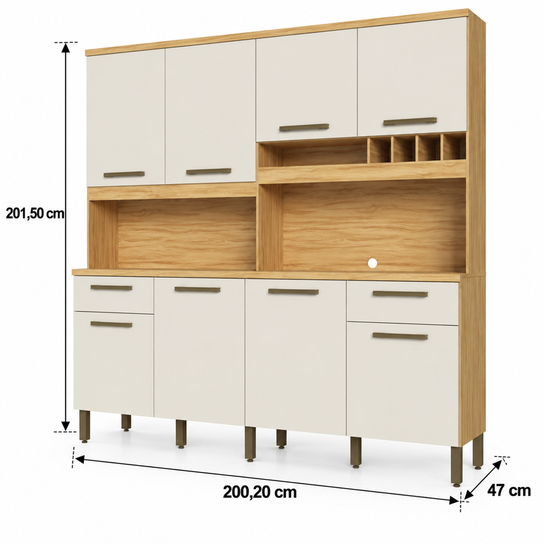 Cozinha Compacta 100% MDF 8 Portas 2 Gavetas Carbenet Prime Ronipa