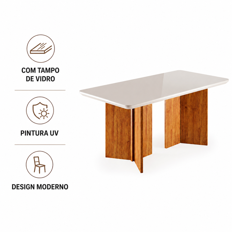 Mesa De Jantar Com Vidro 6 Lugares 160X90cm Monaco Viero Móveis