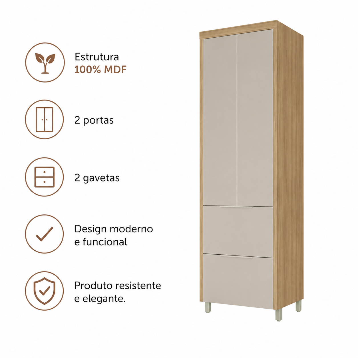 Paneleiro Torre Quente 2 Portas 2 Gavetas 70cm  Marquesa Nesher